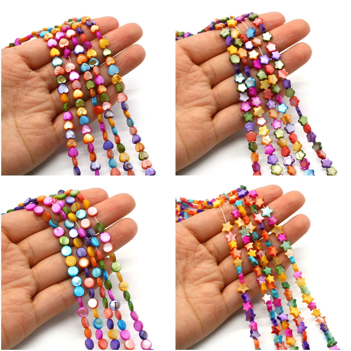 

Multicolor Natural Freshwater Shell Beads 4 Styles Heart Round Shape Dyed Beads for DIY Necklace Gift Jewelry Making Accessories