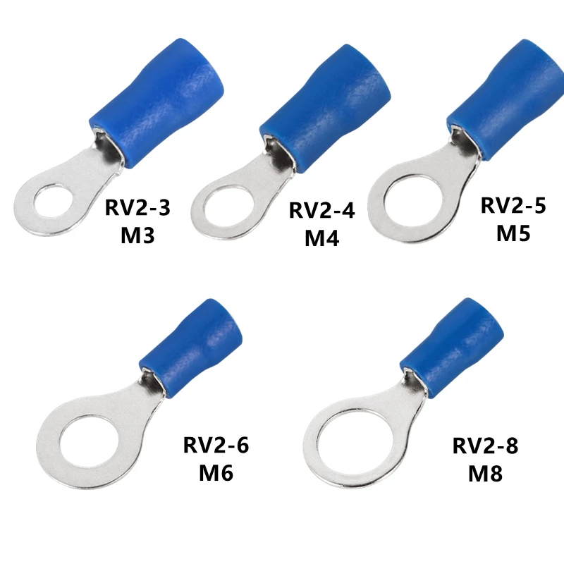 100PCS RV1.25 RV2 RV5.5 Insulated Ring Lugs Crimping Terminals  Electrical Wire Cable Connectors