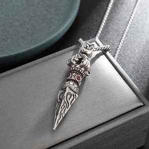 Vintage Buddha Vajra Liontin Kalung dengan Zirkon Merah untuk Pria Wanita Tren Fashion Buddha Vajra Amulet Perhiasan Hadiah 12 kalung vajra penjualan terbaik - №