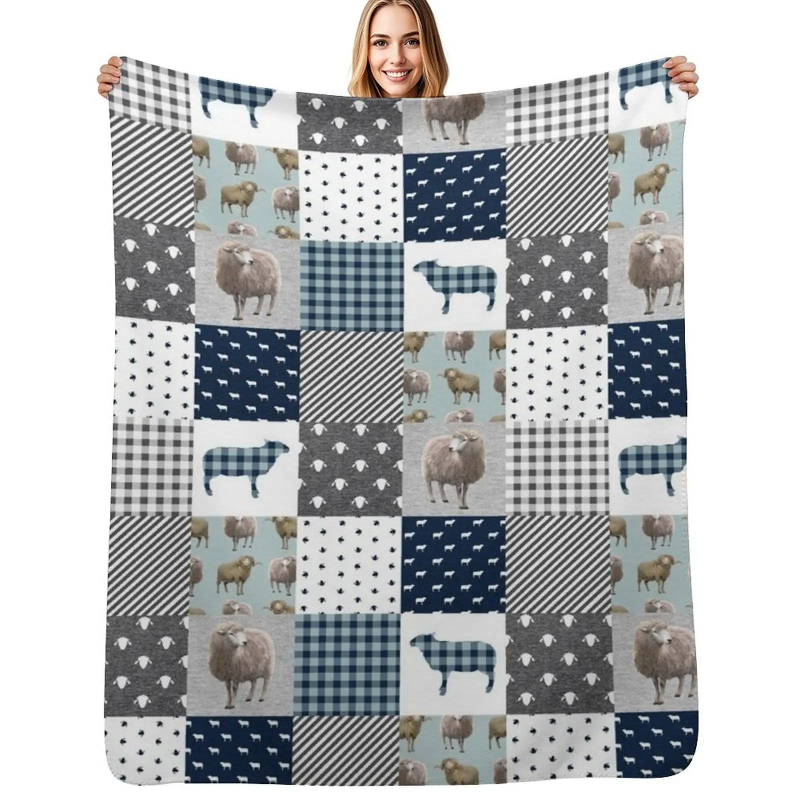 

Animal Checkerboard Pattern Sheep Throw Blanket christmas decoration Nap Travel Kid'S Blankets