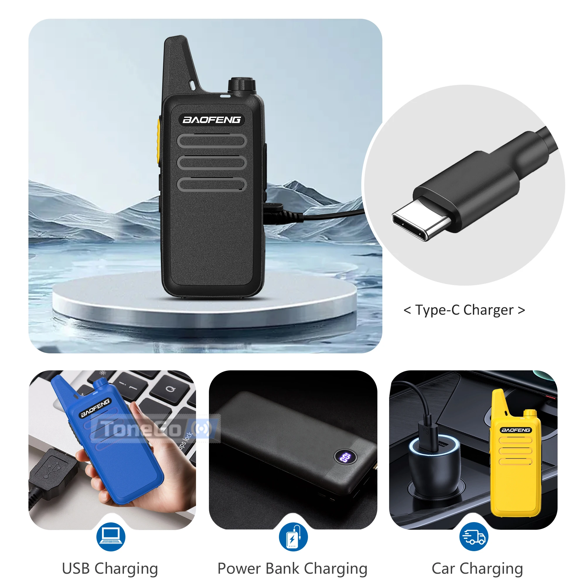 1/2/4x Baofeng BF-T20D Mini Walkie Talkie ลดเสียงรบกวนสถานที่แล้ว BF-T20 UHF แบบพกพาวิทยุ USB-C 5KM ยาวสําหรับ CAMPING