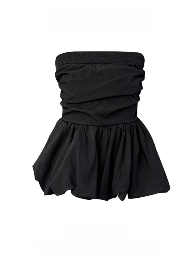 

Sexy Sweet Bla Pleated Flower Bud Tube Top Women's Summer Design Splice Skirt Waist Inward Svel Vest Korean Sle Sli...