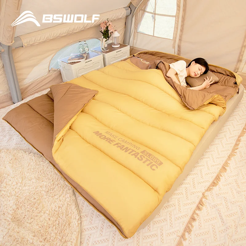 BSWOLF 2 شخص التخييم كيس النوم أربعة مواسم المحمولة الشتاء كيس النوم للتخييم في الهواء الطلق السفر المشي لمسافات طويلة