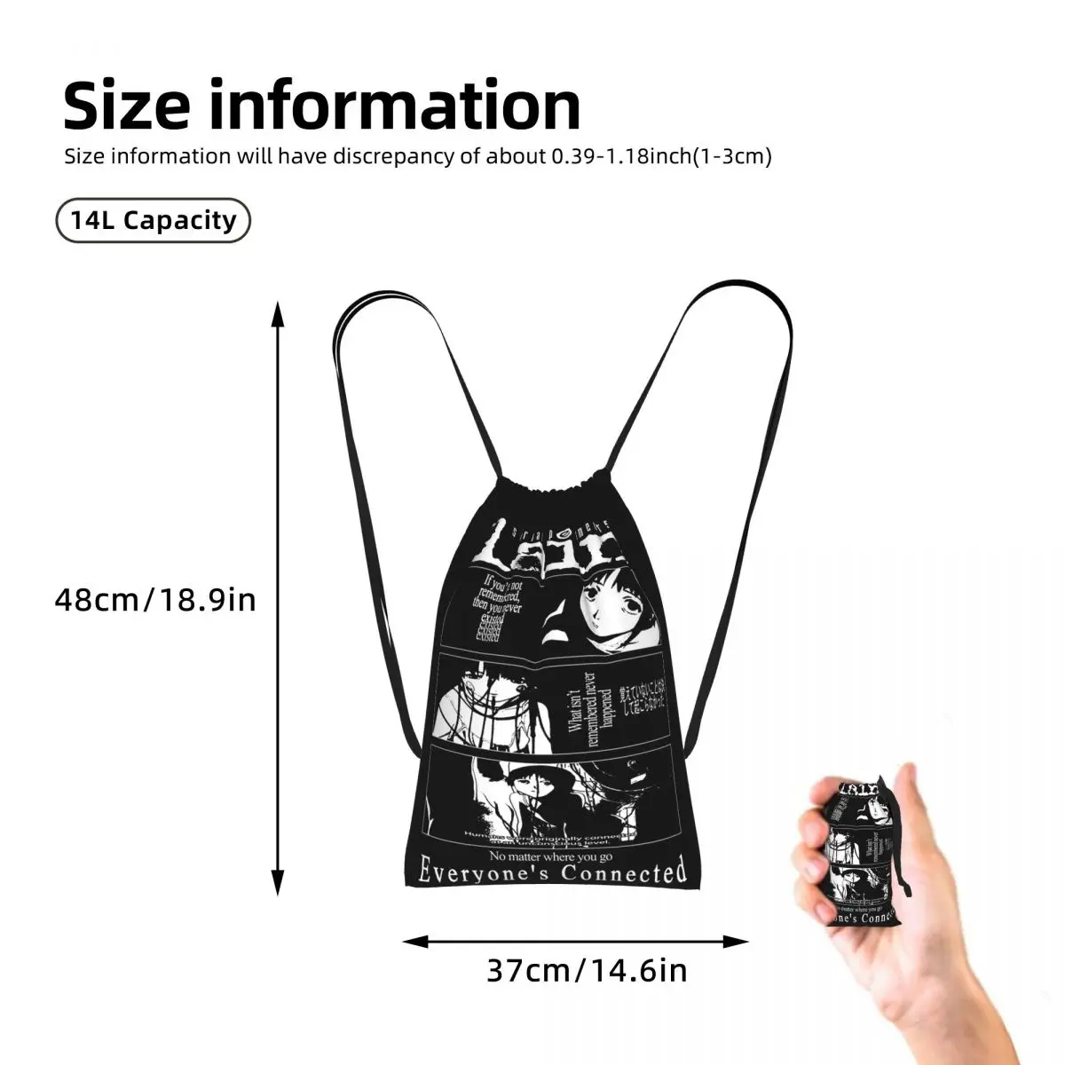 Serial Experiments Lain Drawstring Backpack Sports Gym Bag Lightweight Foldable Storage Drawstring Bag for Men Women