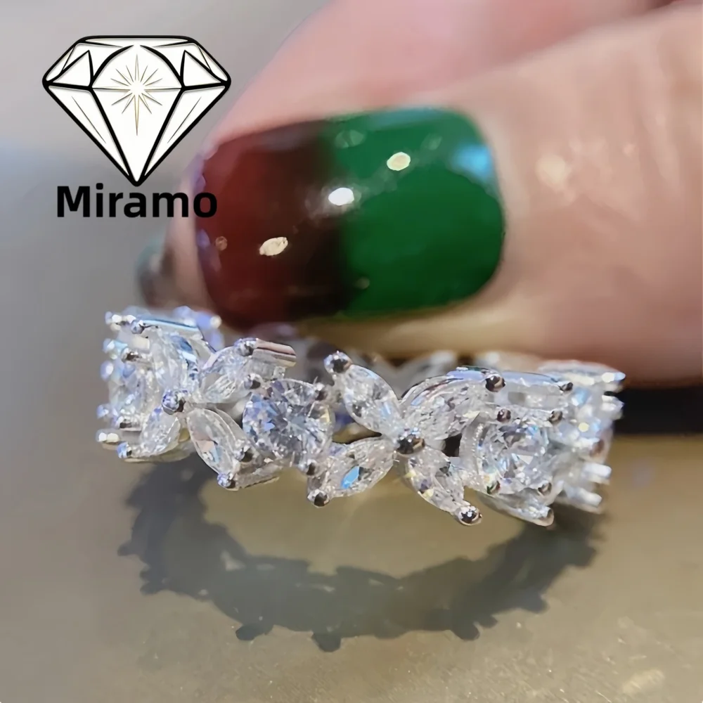Full/Half Eternity Flower Motif Ring Marquise&Round Cut Moissanite Wedding Ring for Women S925 Sterling Silver with Certificate