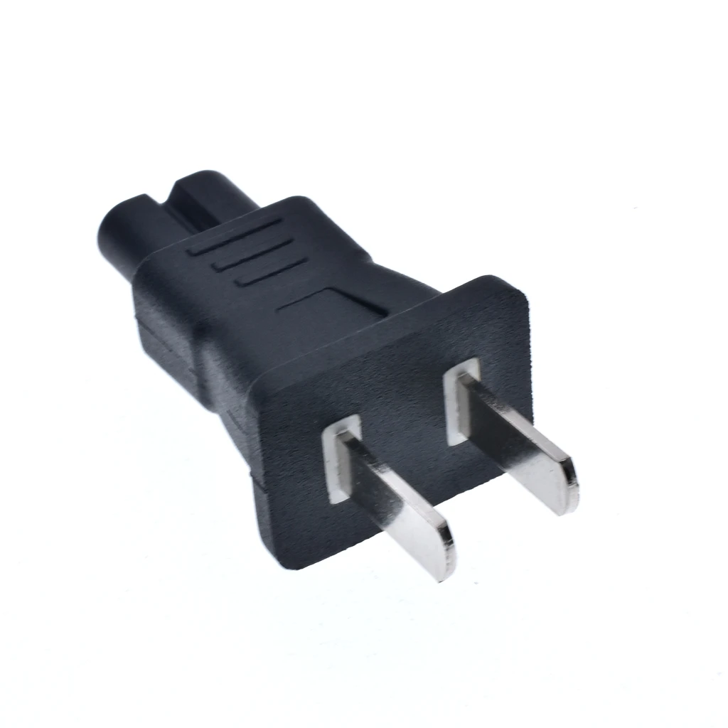 US NEMA 5-15P 2-pin power cable plug to IEC C7 figure 8 receptacle plug adapter converter 10A 125V AC