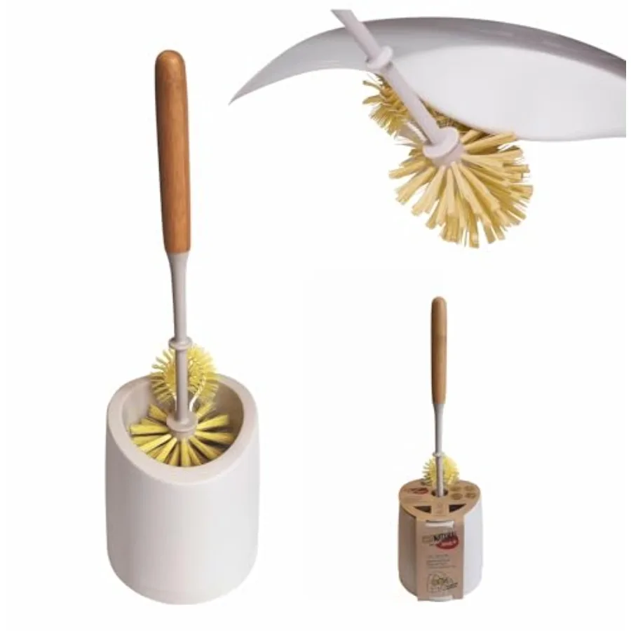 Brosse WC écologique York ECONATURAL avec manche en bambou et nettoyeur de bordure pour salle de bain, design moderne, naturel et durable