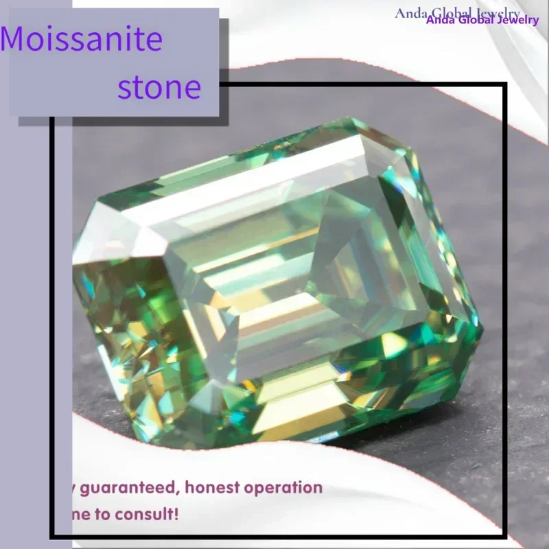

M-Moissanite Stone Natural Colour Emerald Cut Yellow Green Color VVS1 with GRA Certificate Gemstone Charms Jewelry Making Materi