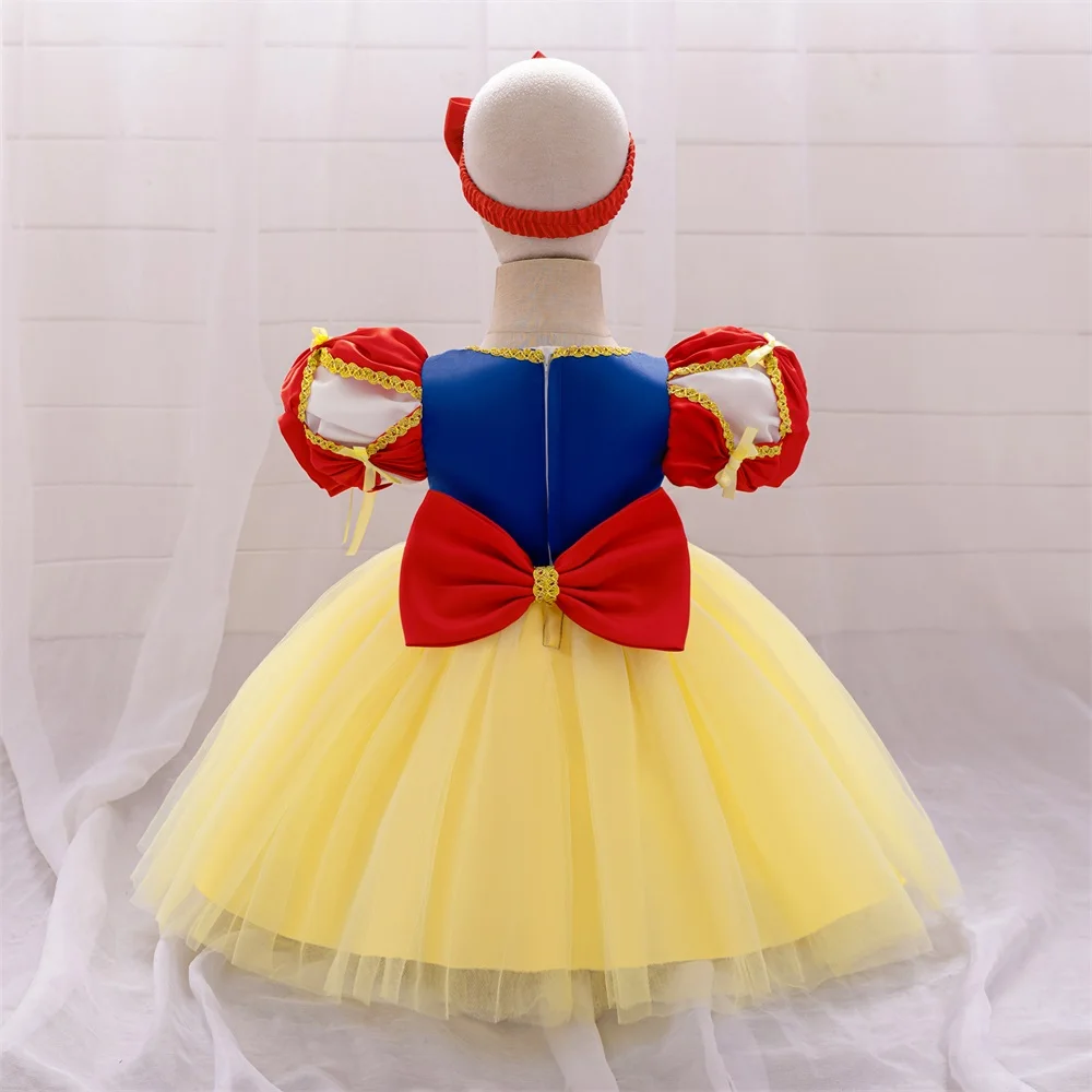 Girls Snow White Tutu Party Dress Baby Yellow Big Bow Costume Toddler 2pcs Sets Carnival Fluffy Dress Girl Cinderella Clothes