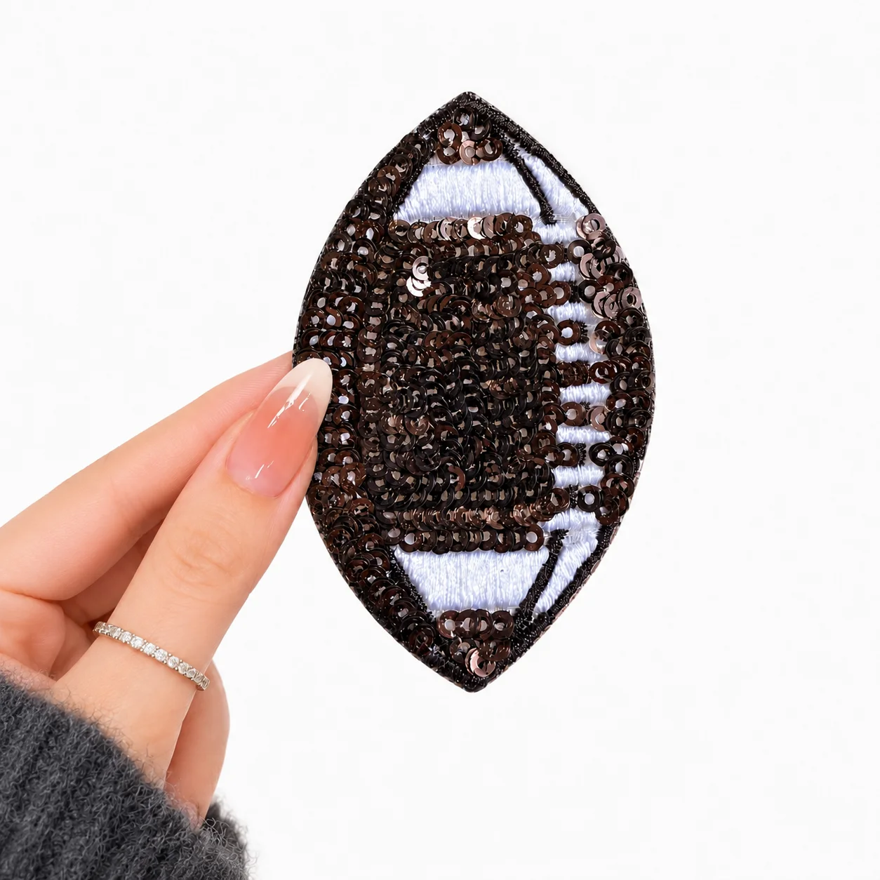 10Pcs/Lot Sparkling Brown Sequin American Football Patches Embroidered Applique for Clothing Bags Hats DIY Decoration