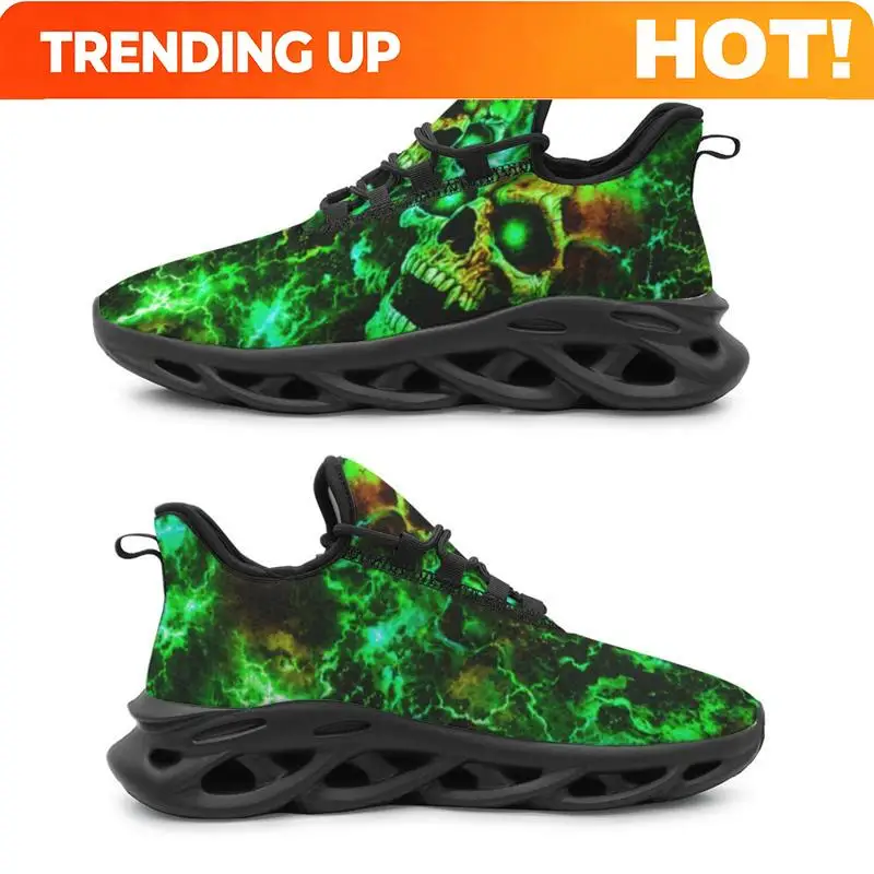 Custom Sports Shoes, Glowing Green Skull Design, Multiple Specifications Available, Suitable For Outdoor Sports, Fashionable & C