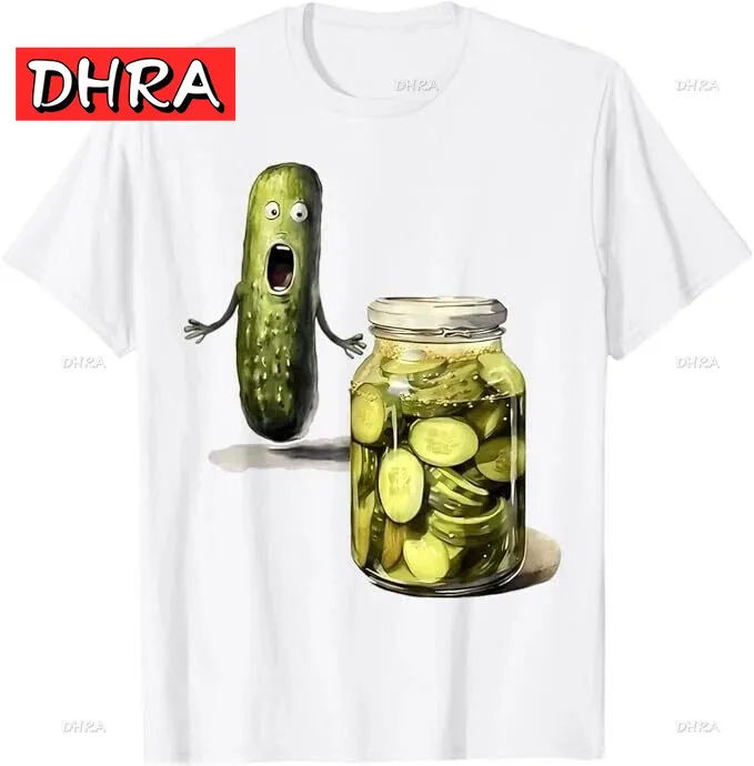 

Funny Pickle Surprise A Cucumber and A Jar of Sliced Pickles T-Shirt Cool Graphic Tees Motivational Tops Urban Edgy Bold Shirts