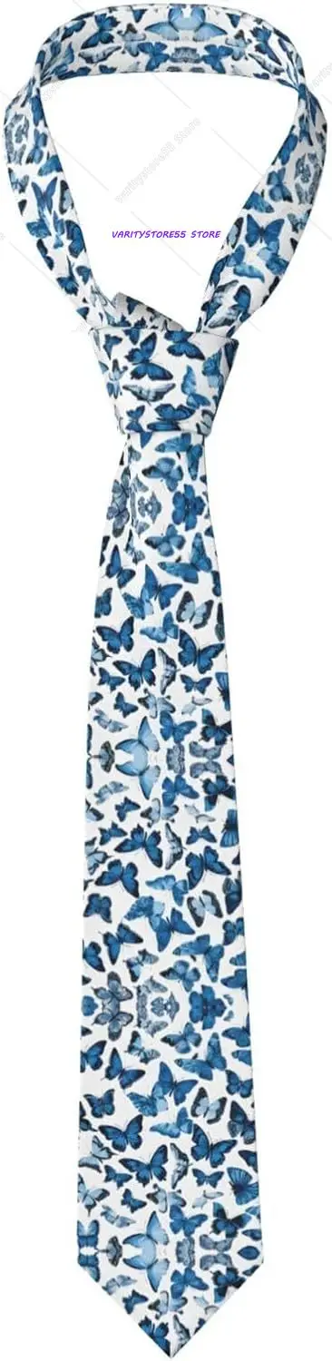 Men'S Ties Blue Butterflies Printed Classic Necktie Extra Long Causal Neck Tie