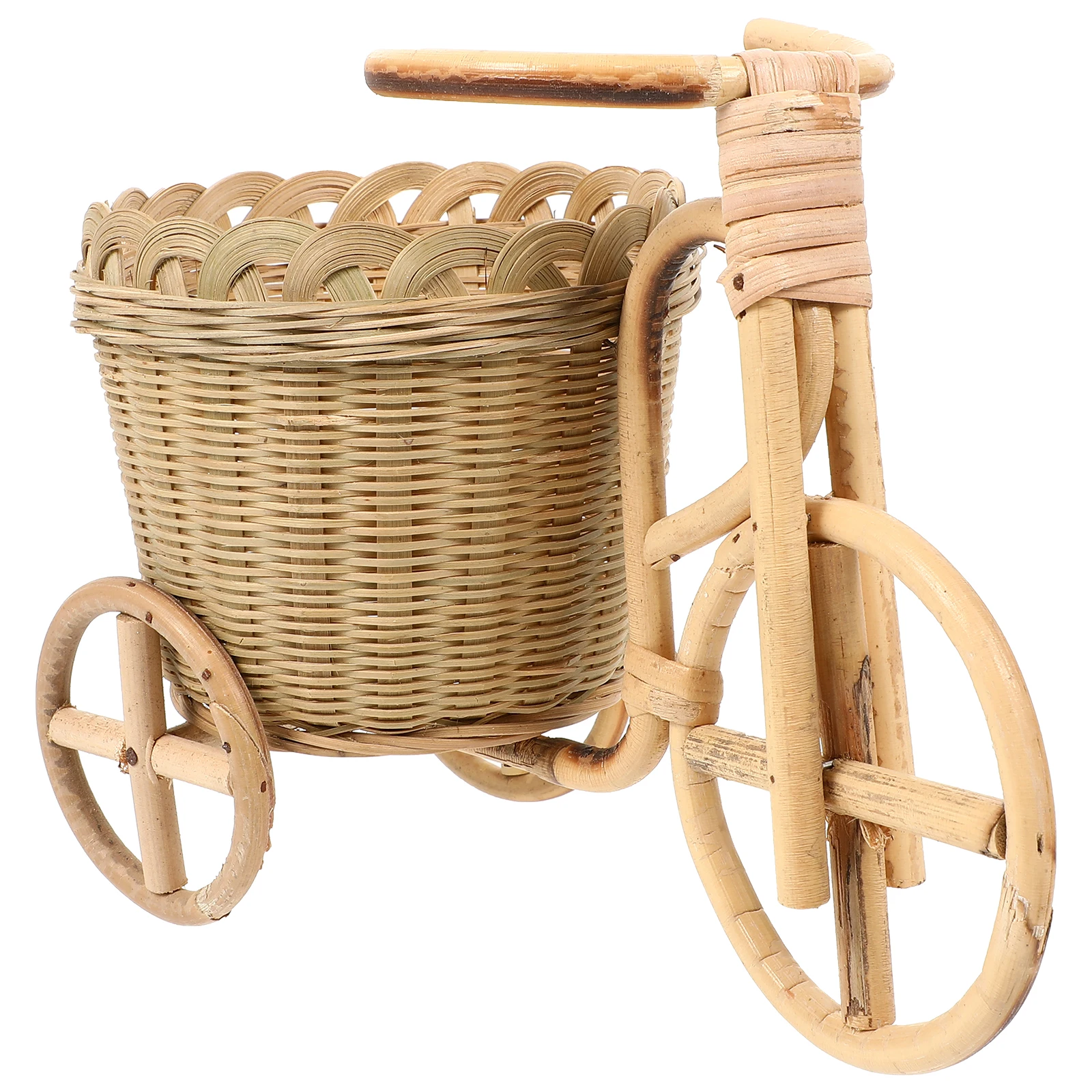 

1pc Bamboo Basket Handmade Woven Decorative Mini Tricycle Design Lightweight Home Use Creative Storage Basket Material