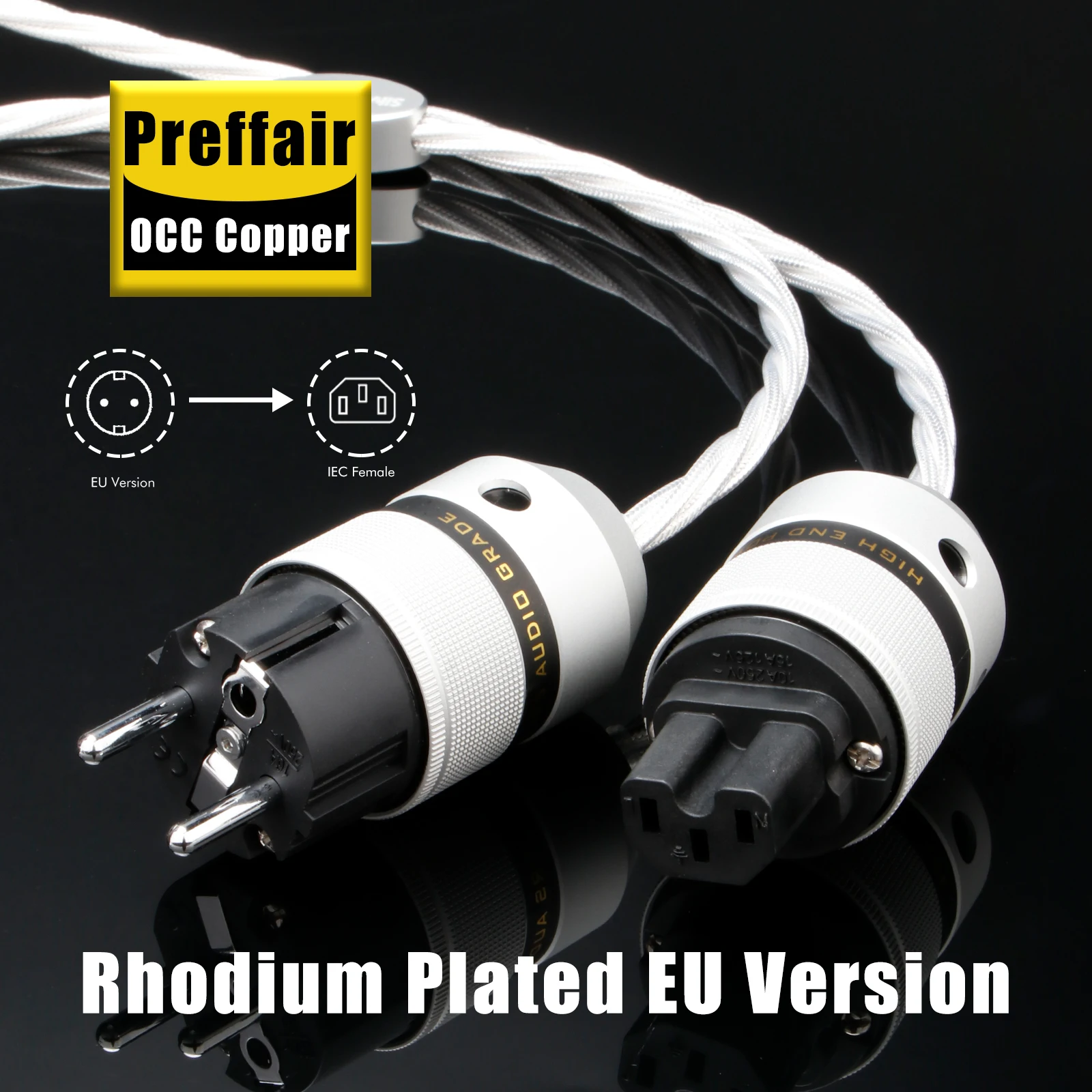 Preffair X463P083 OCC Copper Power Cable with Rhodium Plated Plugs&PTFE Insulation S-Shape Braiding for AMP/CD/DVD/Mixer