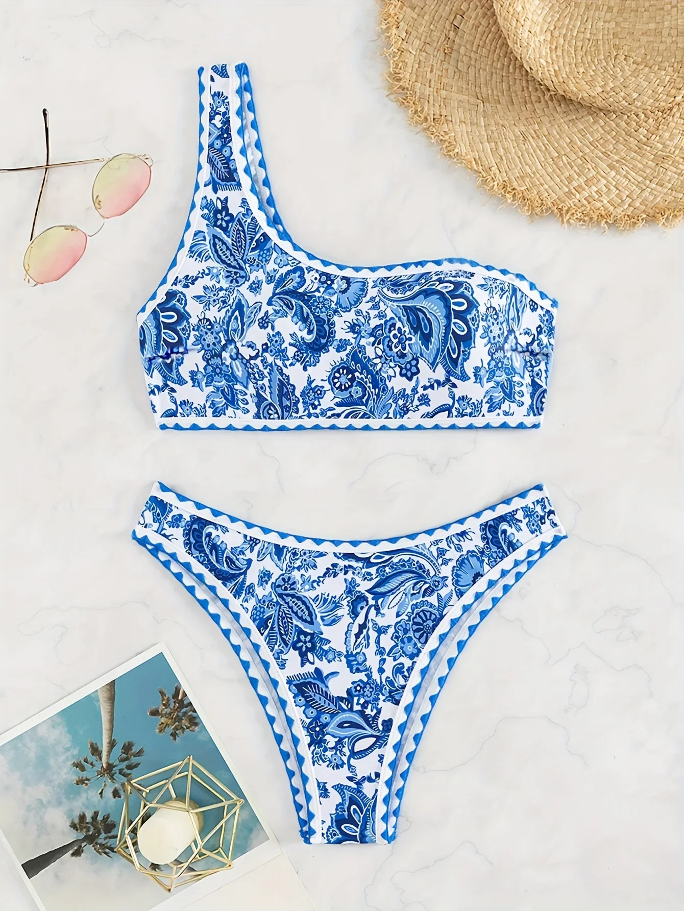 2025 Costume da bagno floreale bikini monospalla da donna Costume da bagno imbottito stampato Costume da bagno femminile sexy Costume da bagno estivo