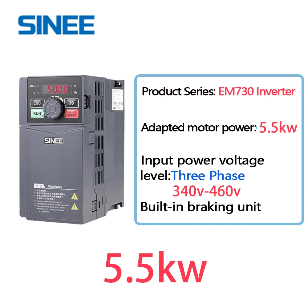 Sinee em730 VfD inverter three phase 380V 5.5kW variable frequency drives sensorless vector motor speed adjustment water pump