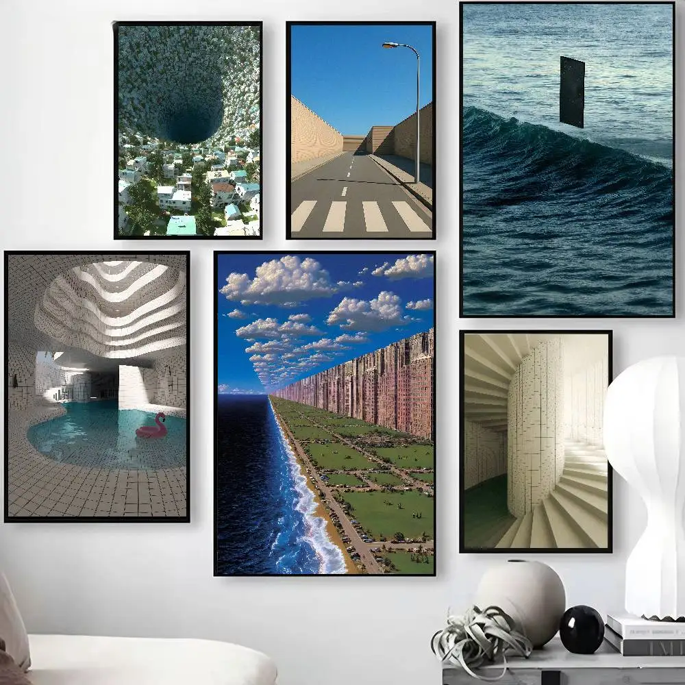 Subculture Weirdcore Liminal Space Poster Cool Surreal Empty Roads Glitch Landscape Wall Art Creepy Aesthetic Room Sticker Decor