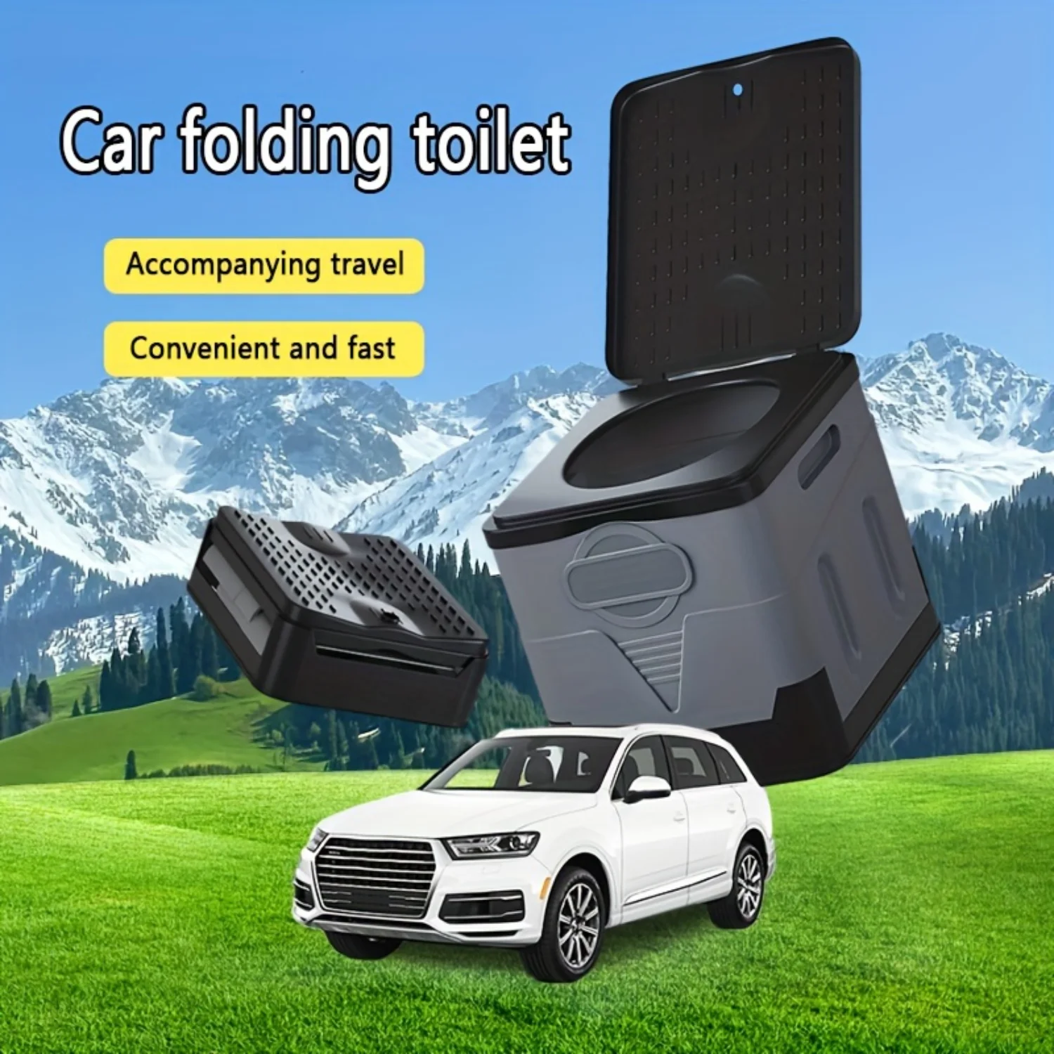 

Portable Toilet for Outdoor Activities - Foldable and Movable Car Toilet for Camping, Hiking, and Trekking