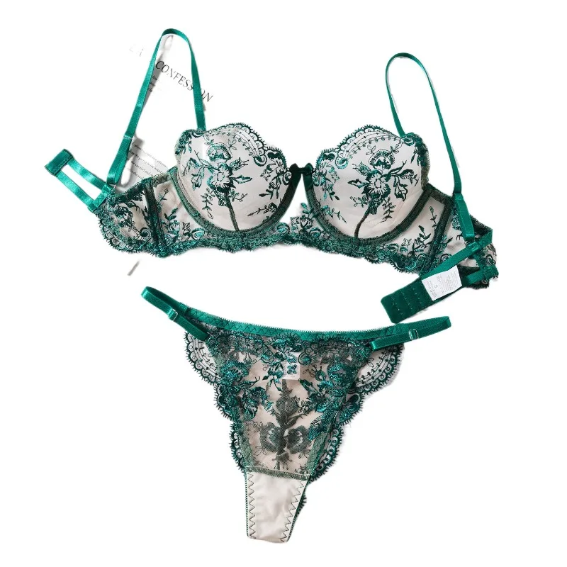 BANERDANNI Elegant Floral Embroidered Sheer Bra Set with Underwire Lift Lightweight Cups Women’s Lingerie Ensemble сексуальный