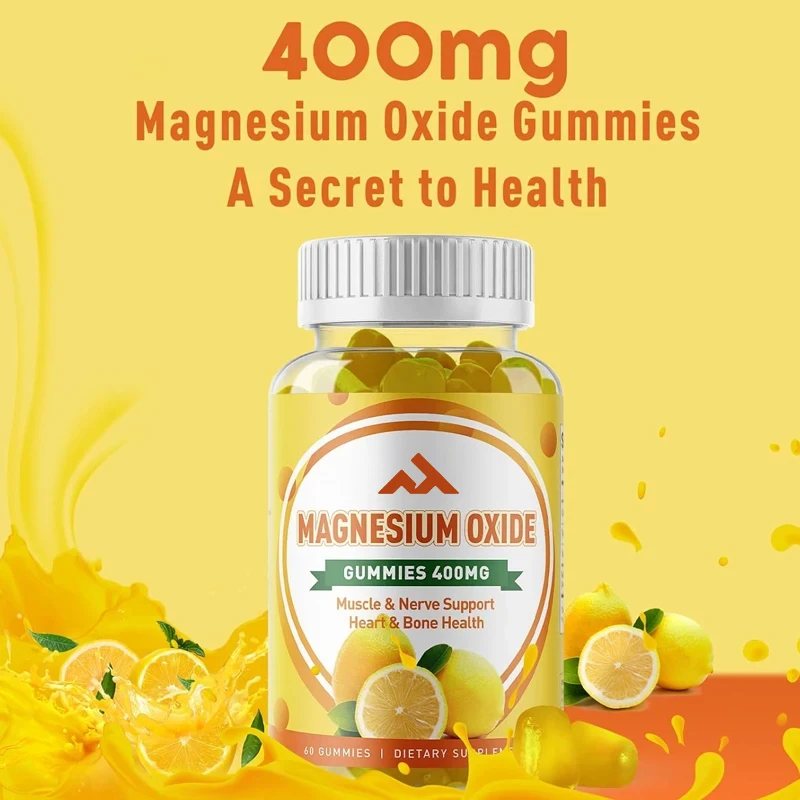 

Magnesium Oxide 400mg Gummies, Suitable for Muscle, Bone, and Heart Support, 60 Vegetarian Gummies
