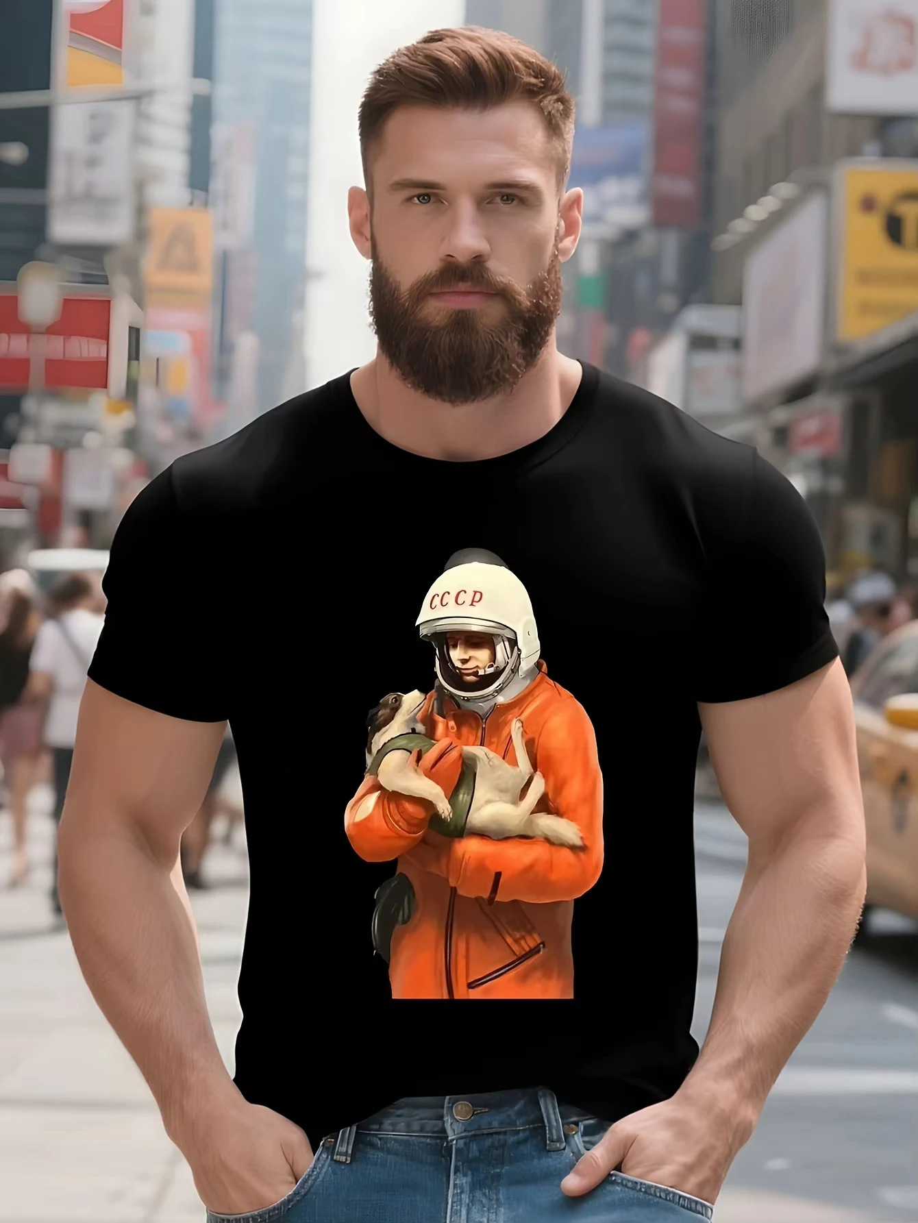 تي شيرت Gagarin Laika Cccp للرجال الاتحاد السوفياتي السوفياتي مطبوع تي شيرت Gosha رائد الفضاء Laika Dog Propaganda رائد الفضاء CCCP تي شيرت ملون