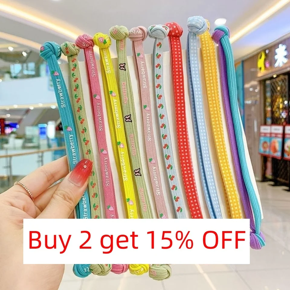 Hot Sale High Elastic Rubber Band For Girls Candy Color Printing Hair Ties Cute Chinese Knot Long Headrope Horsetail Hair Band