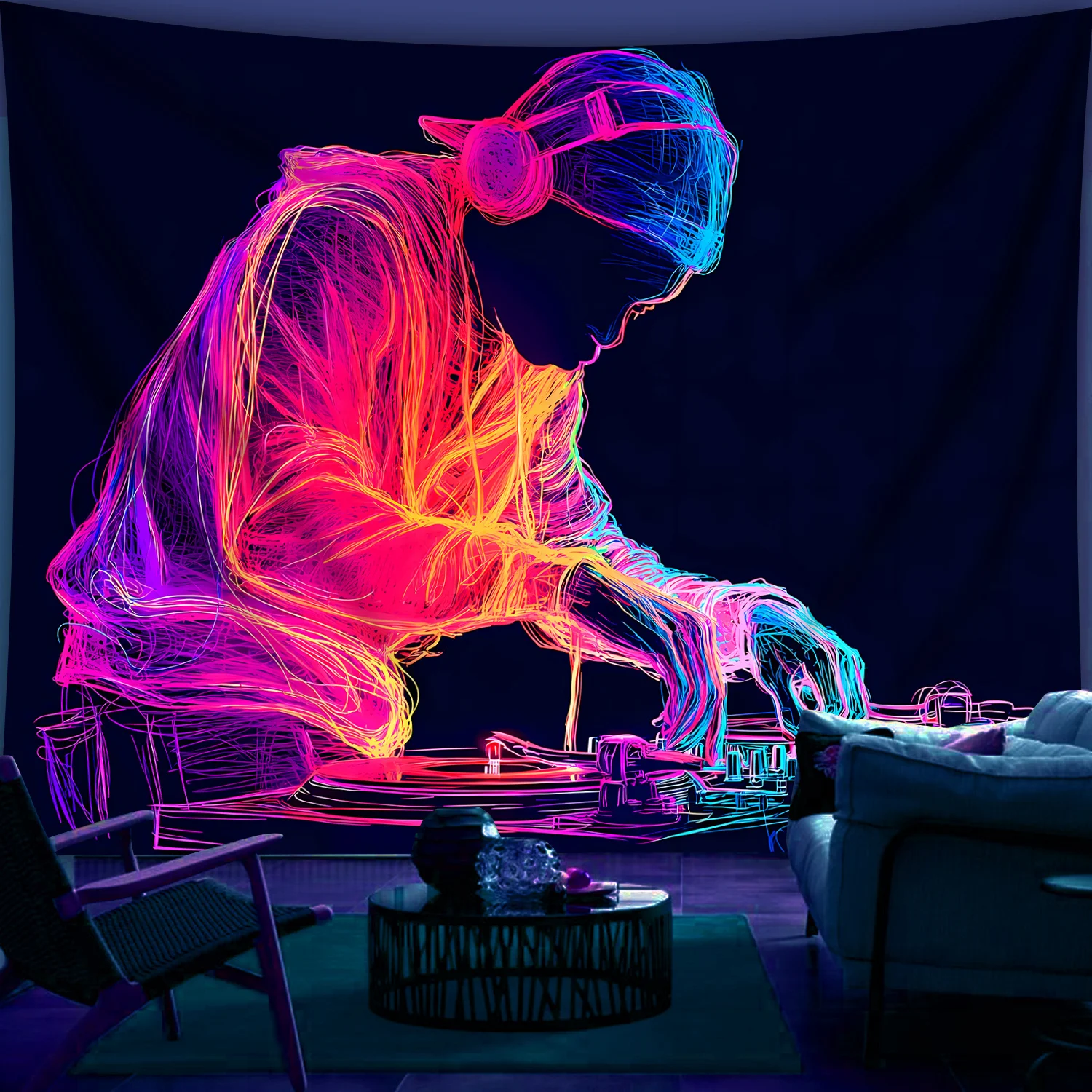 VIKAMA Neon Line Draft Cyberpunk Windwall Fabric Esports Room Party Decoration Room Decoration