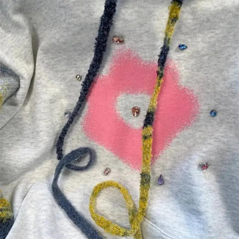 

BabYoung American Hooded Knitted Patchwork Sweatshirts Autumn Winter New All-Match Tops Mujer Y2k Long Sleeve Loose Pullover