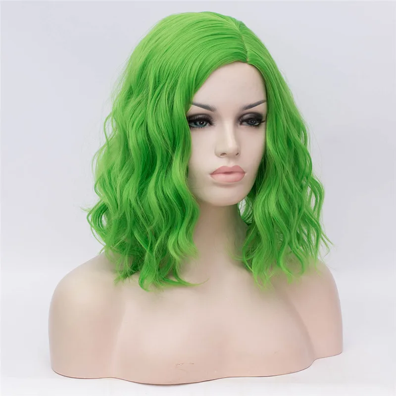 MSIWIGS donna parrucche verdi corti ricci resistenti al calore sintetici rosa blu rosso capelli per le donne bianche nere parrucche Cosplay Lolita