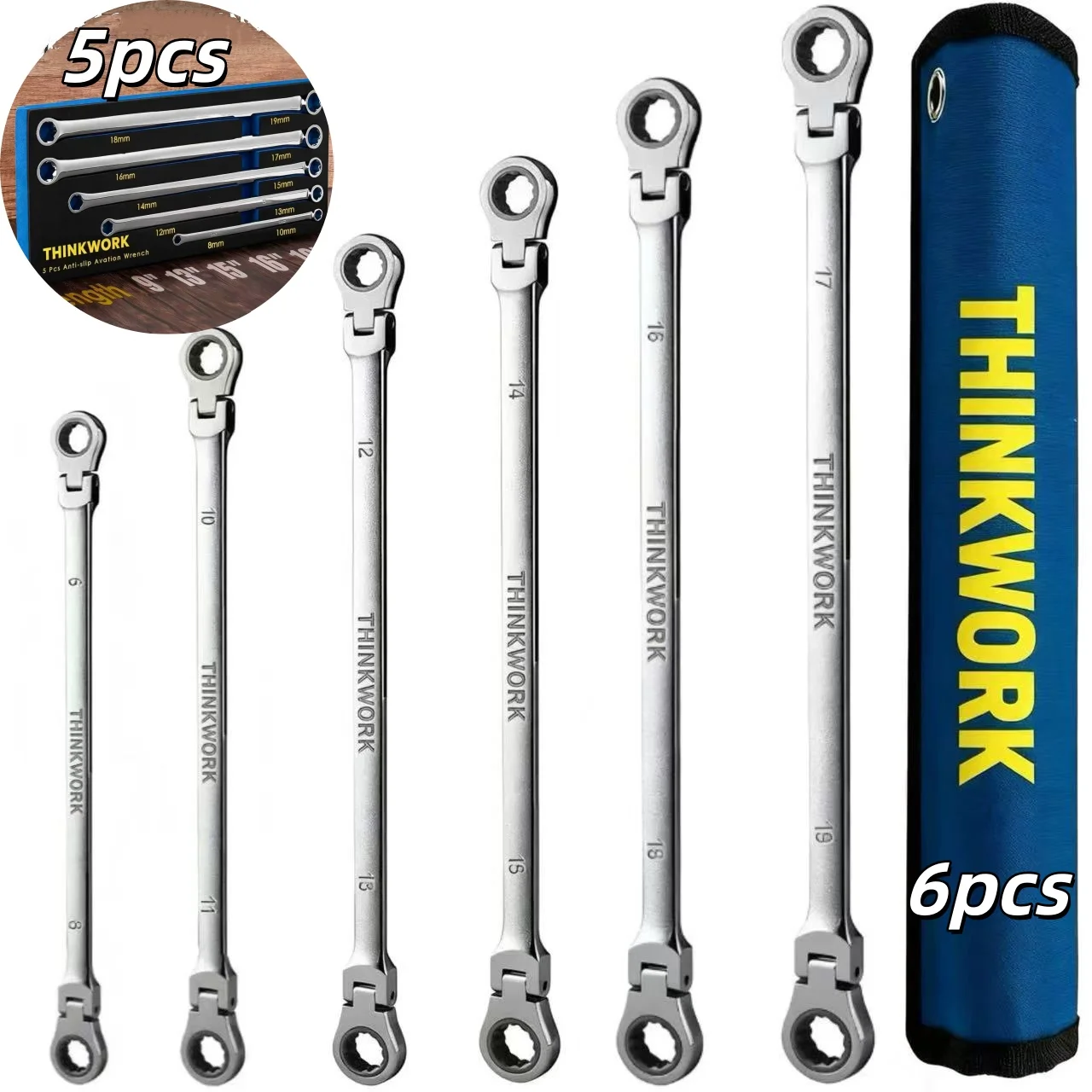 5-Piece Extra Long Box End Wrench Set, Metric 8mm-19mm, 6 Point Extended Bolt Extractor Wrench, CR-V Labor-Saving Aviation Spanner, Comes With A Rolling Pouch For Easy Storage, Organization, And Portability, For Car, Motorcycle & Bicycle Repair