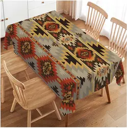 American Southwest Native Style Rectangle Tablecloths Table Decor Aztec Geometric Waterproof Table Covers Reusable Party Decor