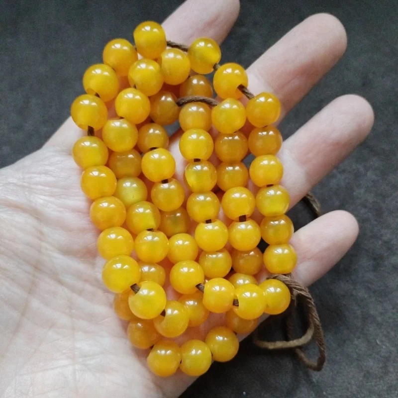 Tibetan Backflow Old Pulp a String of Large Hole Yellow Agate Necklace Beads Accessories