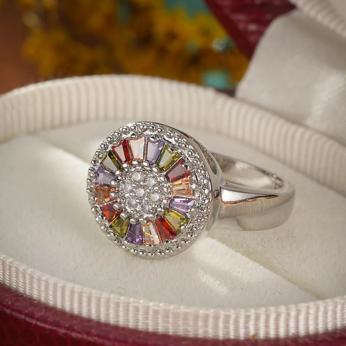 Luxury Female Rings 925 Sterling Silver Colorful Zircon Rings for Women Flower Shaped Wedding Engagement Jewelry Gift Anillos