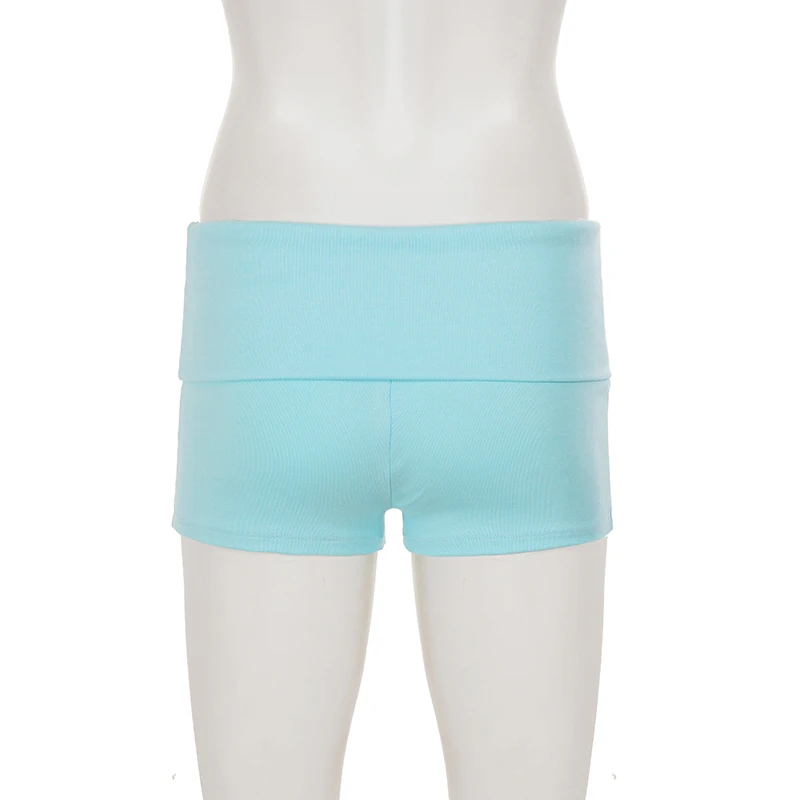 SUCHCUTE Vintage Y2K Blaue Damen-Shorts mit niedriger Taille und gefalteter Taille, kurze, schmale Shorts mit rosa Blumenmuster, Sommer-Strand-Freizeitshorts, sexy und schick – Detail 5