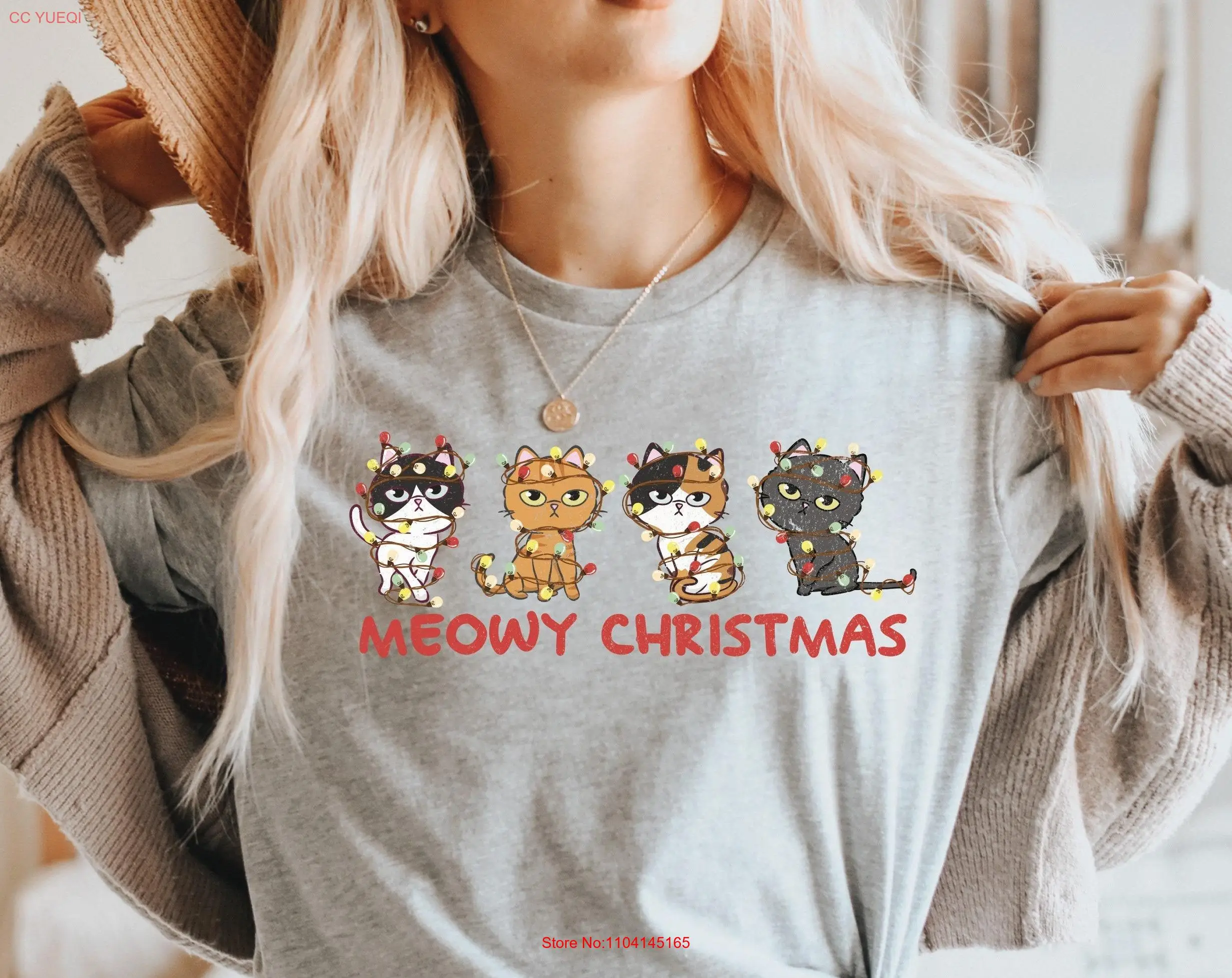 

Meowy Christmas T Shirt Happy Cat Year Lover SweaT Retro long or short sleeves