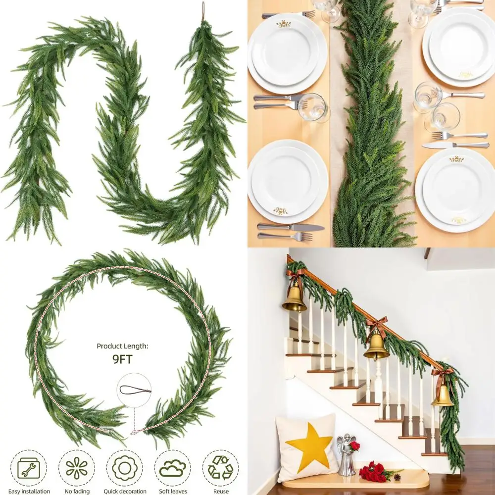 

Реалистичные 9-футовые рождественские гирлянды Norfolk Pine, искусственная зелень премиум-класса Touch для зимних праздничных украшений