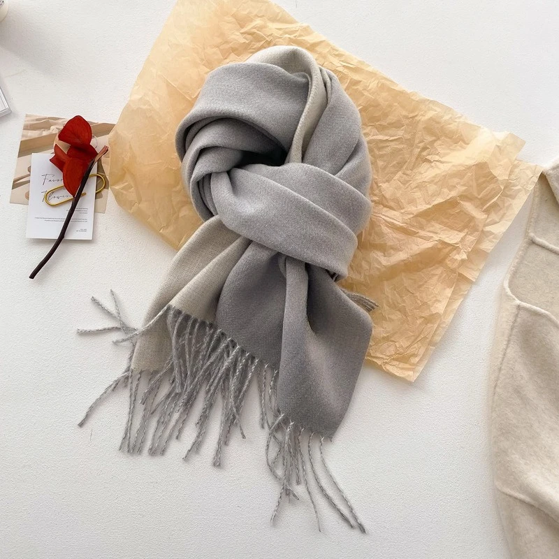 معطف فاخر خفيف مزدوج الوجه بلون سادة وشاح نسائي على الطراز الأوروبي والأمريكي شال دافئ لتدفئة الرقبة #4