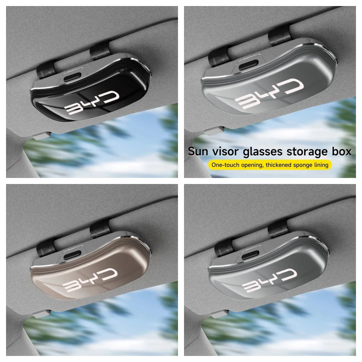 Sun Visor Sunglasses Storage Box For BYD Atto3 Seal Han Tang Dolphin Song Yuan BYD Logo Multifunctional Non‑Drill Glasses Holder