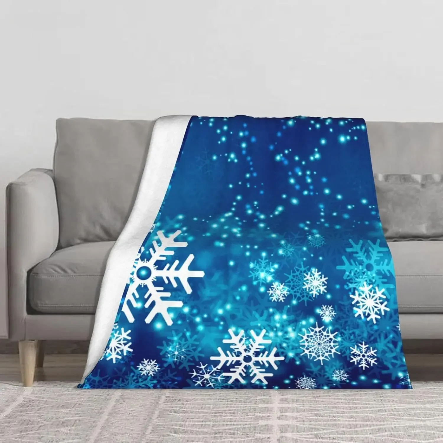 60x80 inch Christmas snowflake blue blanket for winter bed soft lightweight fluffy warm sofa sofa bed all four sections