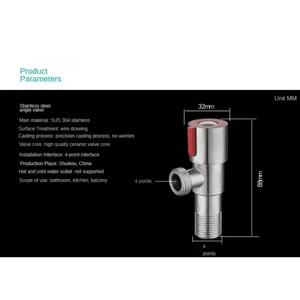 Válvula de entrada quente e fria de aço inoxidável, válvulas angulares de enchimento de vaso sanitário, torneira aquecedora de água para cozinha, acessórios de banheiro 8 principais vendas válvula para lavatório - №3