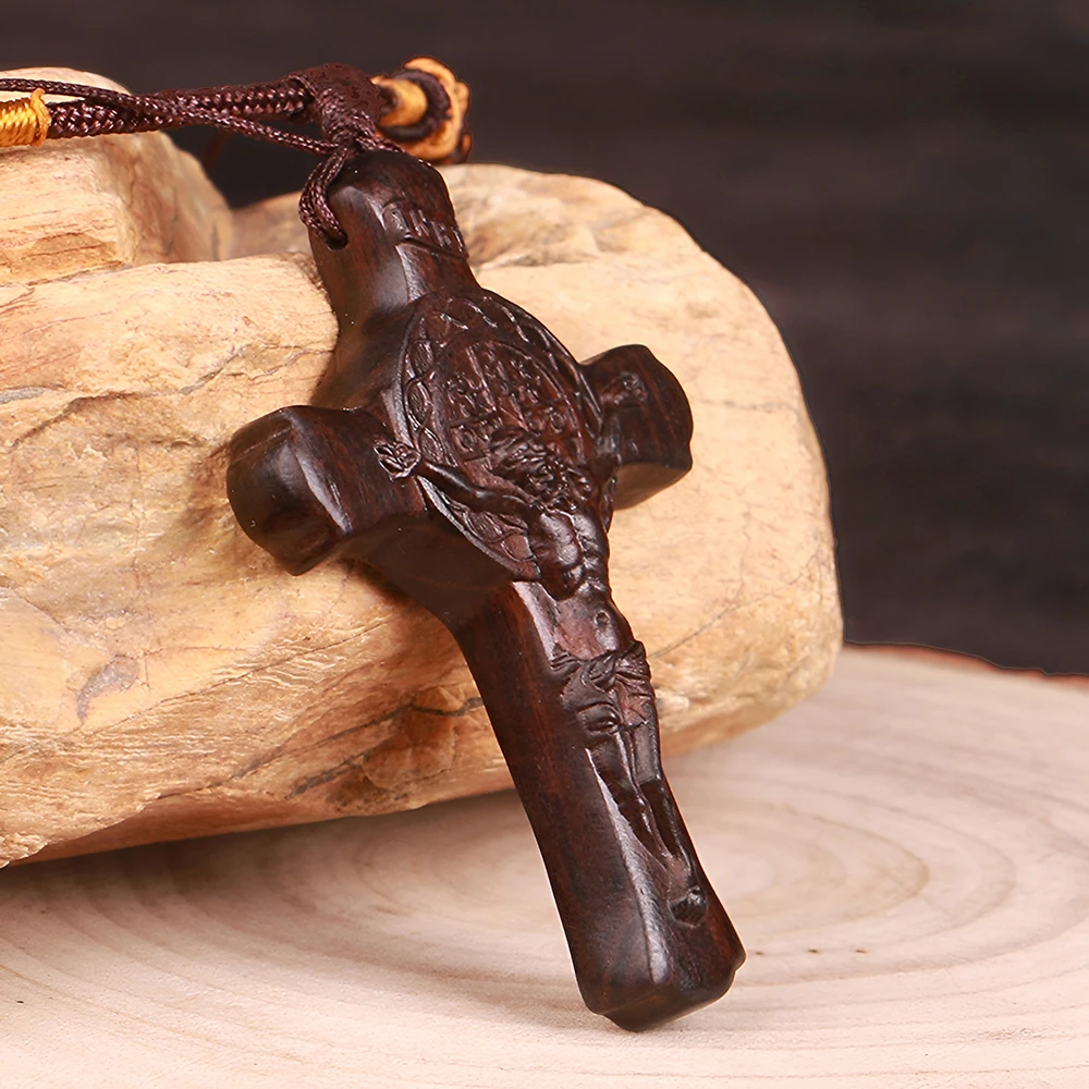 

Cross Necklace Wood Carved Cross Pendant,100% handmade Ebony/Blackwood Cross Necklace Adjustable Necklace