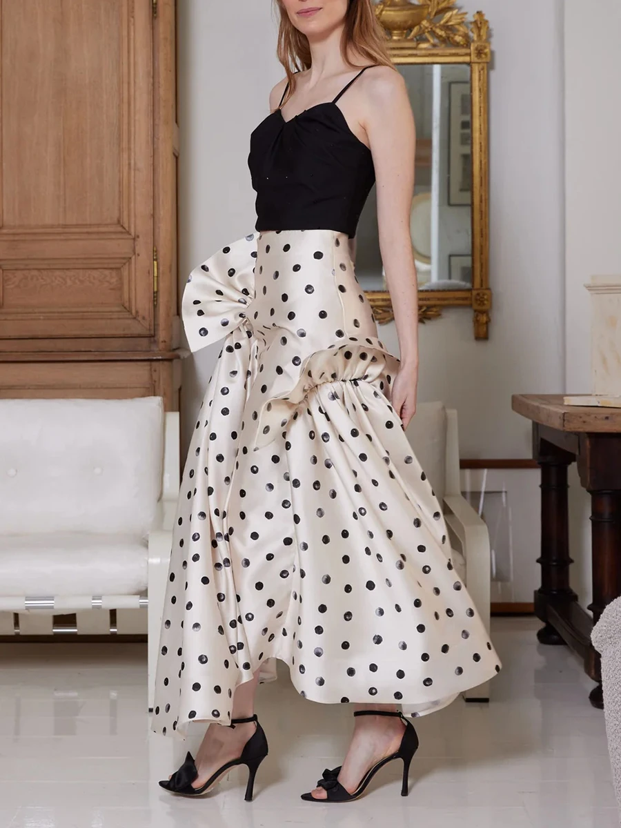 

Юбка-миди в горошек с рюшами в стиле пэчворк, женская весна-осень, элегантная французская юбка трапециевидной формы с высокой талией, High Street Chic Jupe 2026