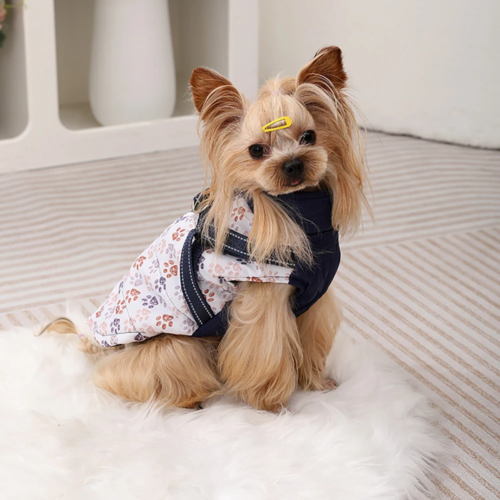 Hundemantel mit Geschirr, warme Winterkleidung für kleine und mittelgroße Hunde, wasserdichter Welpenmantel, Outfits für Chihuahua und Französische Bulldogge – Detail 14