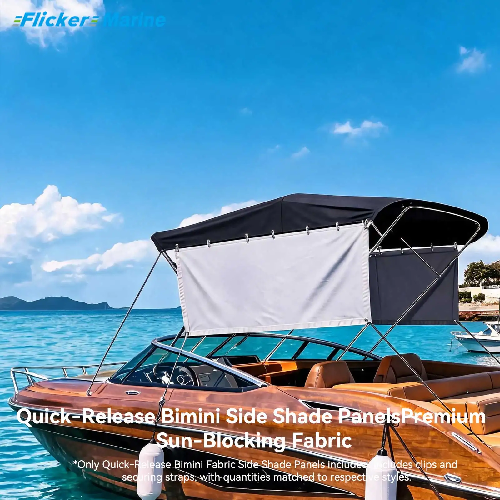 Flicker Quick-Release Bimini Side S hade PanelsPremium Sun-Blocking Fabric