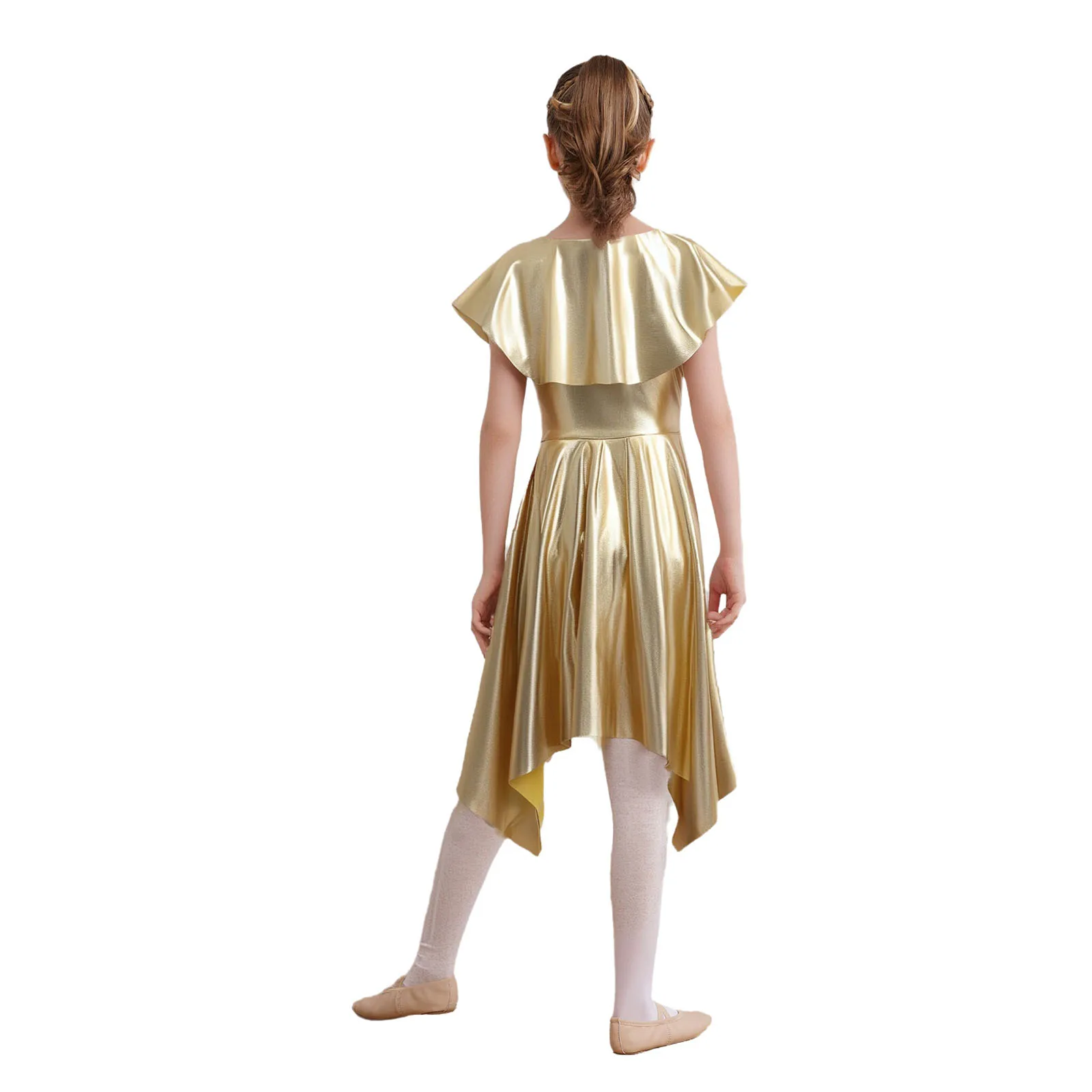 Abito da ballo liturgico per ragazze, tunica da chiesa, costume da festa per cosplay di Halloween, abito da coro con cintura, orlo asimmetrico metallico