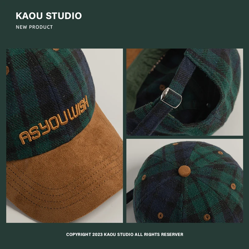 British Retro Plaid Duckbill Hats for Women Autumn and Winter Warm Korean Fashion Embroidery Color Matching Baseball Caps Men