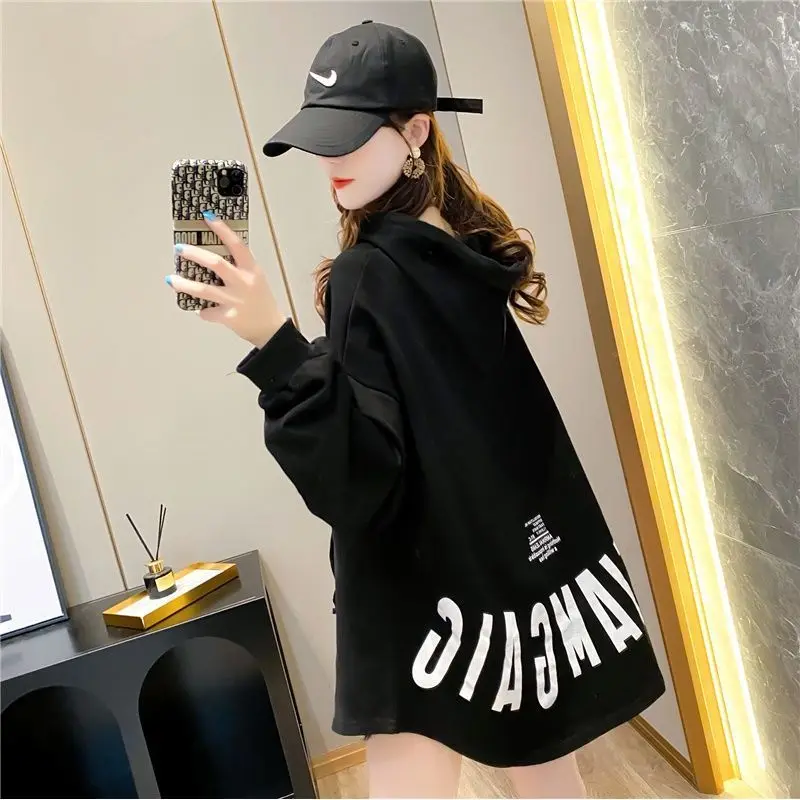 Fashion Solid Hoodies Women Clothing Spring Autumn New Long Sleeve Printing Letter Loose Casual Pullovers Top Korean High Street