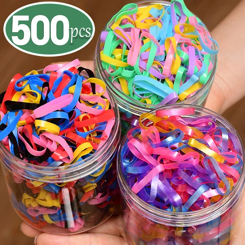 500Pcs/Box Colourful Rubber Ring Disposable Thick Elastic Hair Bands Ponytail Holder Rubber Band Scrunchies Kid Hair Accessories