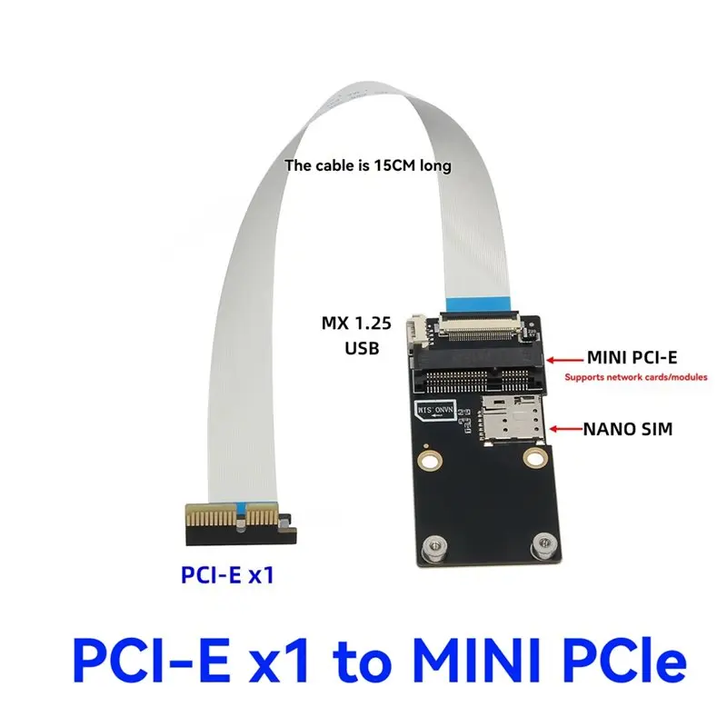 AY14 -PCIE X1 To MINI PCI-E 3G/4G/LTE Module Network Card Extension Cable Wireless Network Card Mini PCI-E Riser Card Adapter